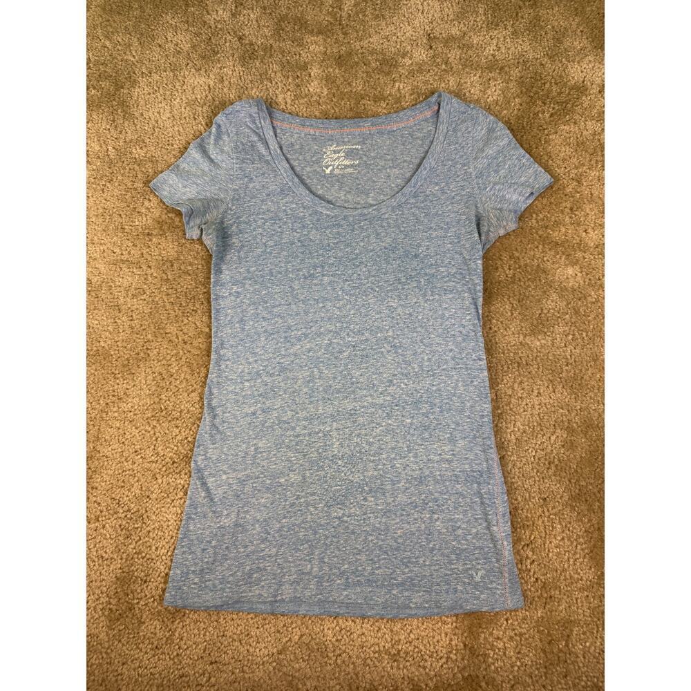 American Eagle Women Scoop Round Neck Basic T-Shirt Soft Stretchy Tee Top C793